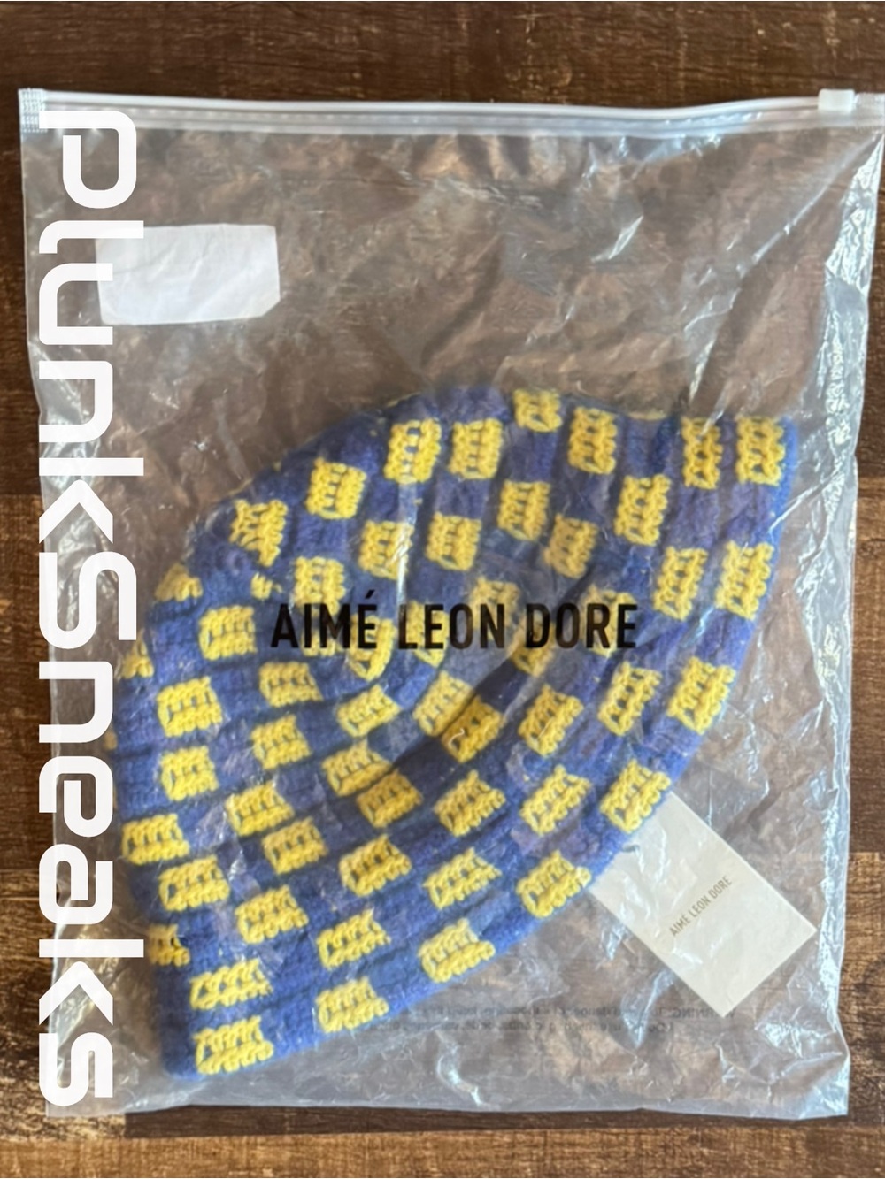 Aimé Leon Dore Checkerboard Crochet Bucket Hat • Blue Yellow • 2023